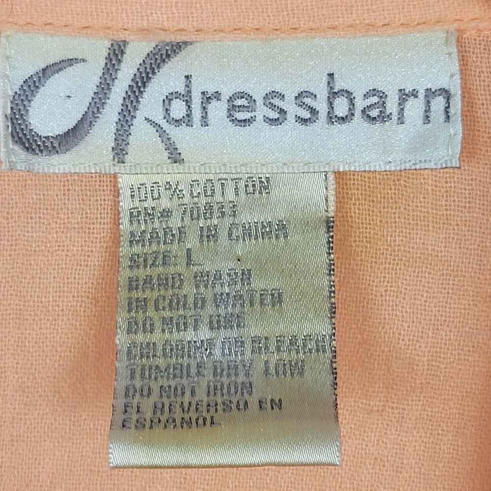Dressbarn Vintage Peach Embroidered Blouse Womens L Cotton Boho Cottagecore - Picture 2 of 9